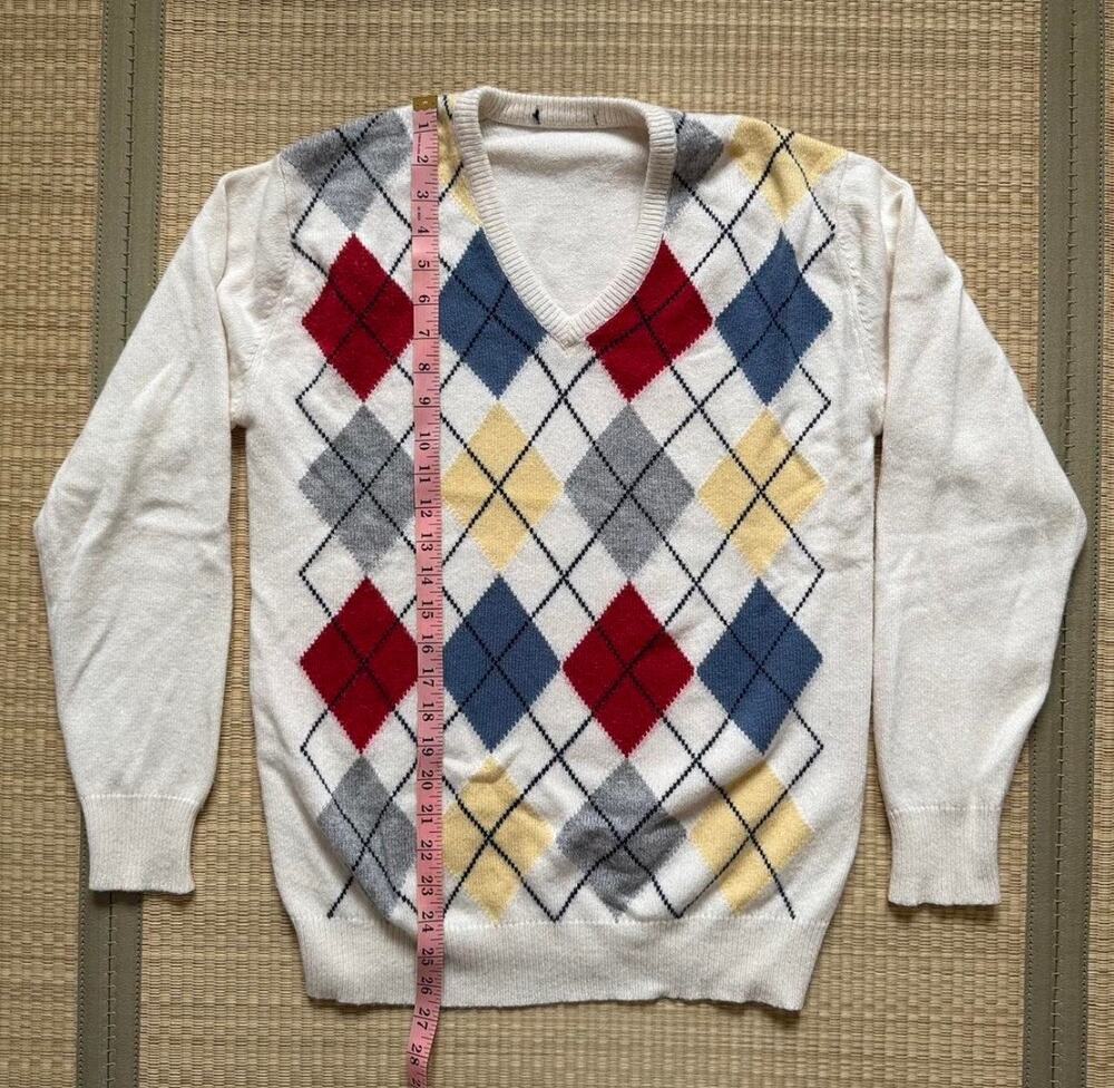 Brandy Melville Bernadette Argyle V-Neck Sweater Ivory Multicolor One Size